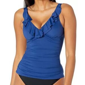 Ralph Lauren Beach Club Solids Ruffle Underwire Tankini Sapphire Sz 14 NWT